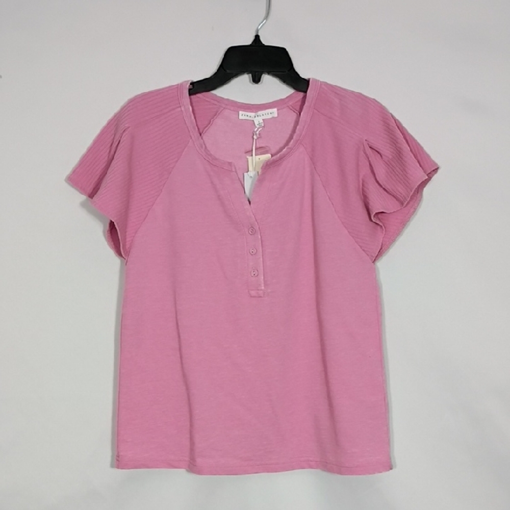 NWT Jane + Delancey Orchid Smoke Button Front Henley W/ Rib Raglan Sleeve Sz Lg